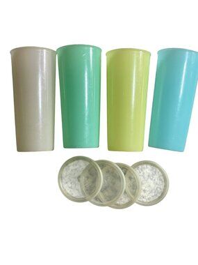 Tupperware Plastic Glasses With Lids  Stackable Design  Vintage